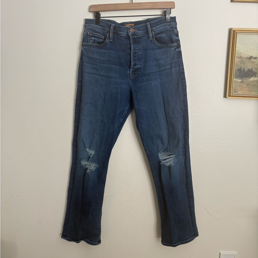 MOTHER The Tomcat Ankle Button Fly Stretch Jeans Roughing It Distressed size 32